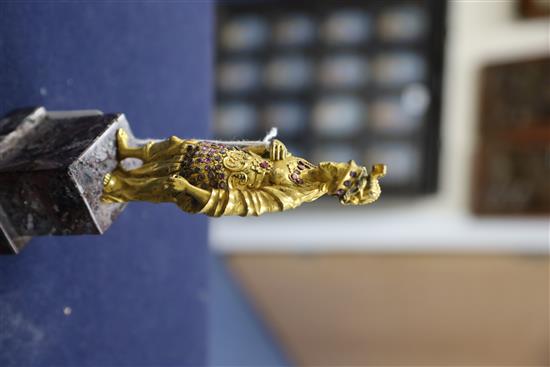 A 17th century Augsberg gem encrusted ormolu figure of Minerva, overall height 8.25in.